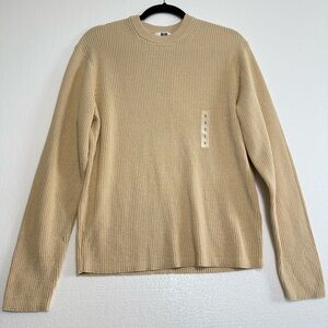 NWT Uniqlo Crewneck Ribbed Knit Sweater Size S Cotton Beige Cream